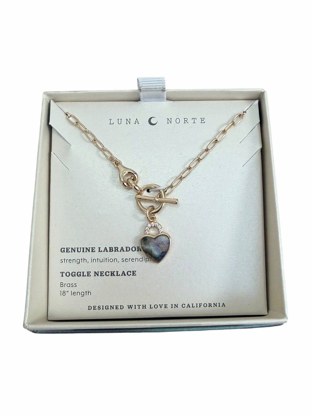 Luna Norte Gold Toggle Necklace with Labradorite Heart Pendant